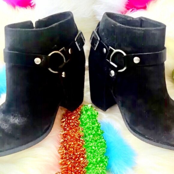 ASH Ankle Boot Heeled Boot Moto Harness Black Suede Womens 10.5 - Picture 4 of 9